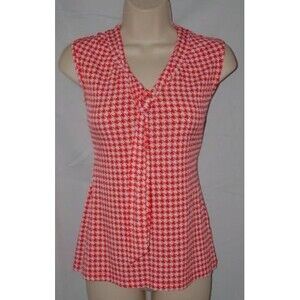 Red Houndstooth Sz XS Stretchy Sleeveless Neck Tie Shirt BANANA REPUBLIC